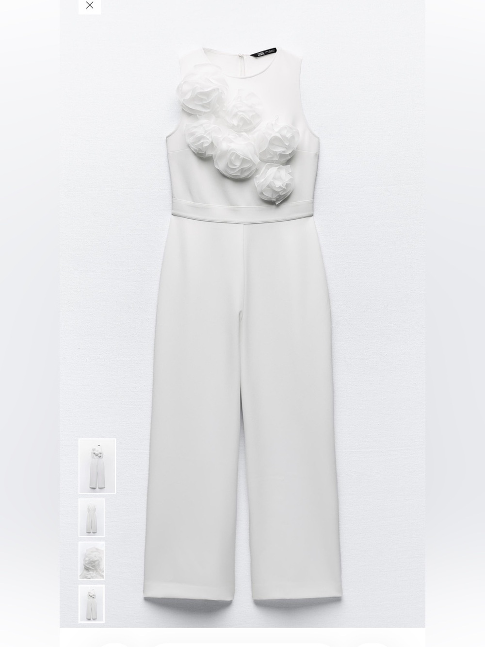 Zara White Sleeveless Wide-Leg Jumpsuit with Floral Appliqués